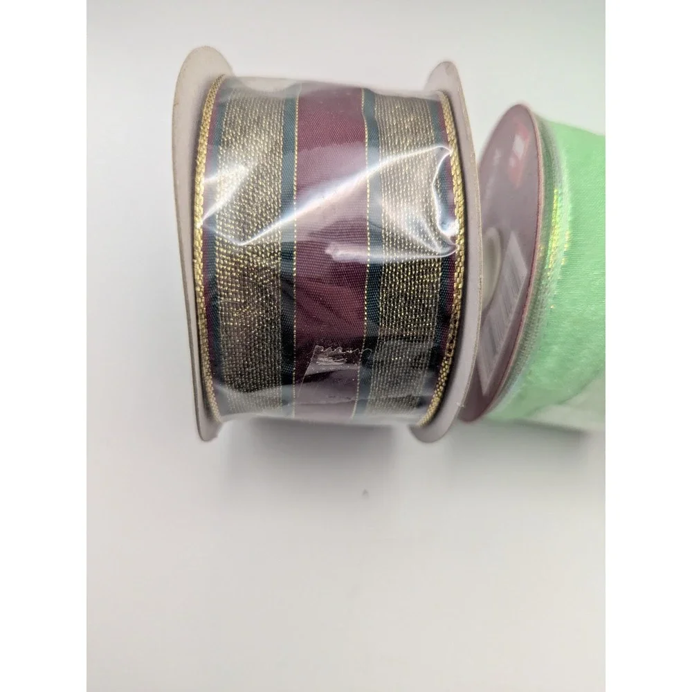 3 Vtg Berwick Wired Specialty‎ Ribbon Burgundy Gold Green Wired Craft Gift Wrap